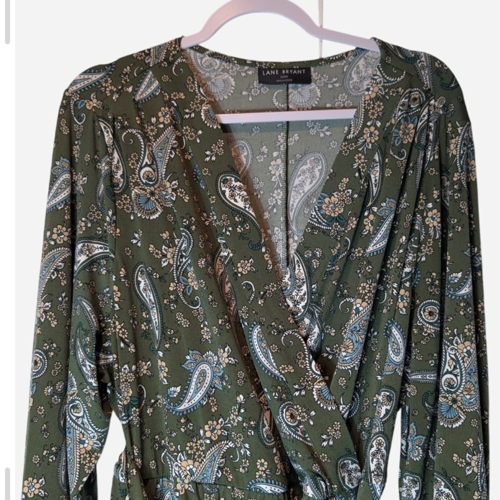 Pre-owned Lane Bryant Green Paisley Long Sleeve Dress Size 22/24 - Picture 8 of 16